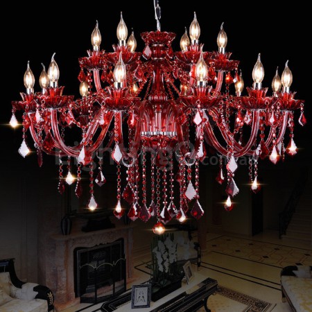 18 Light (12+6) 2 Tiers Red Candle Style Crystal Chandelier