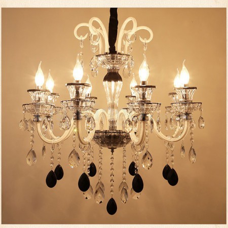 8 Light Black White Clear Candle Style Crystal Chandelier