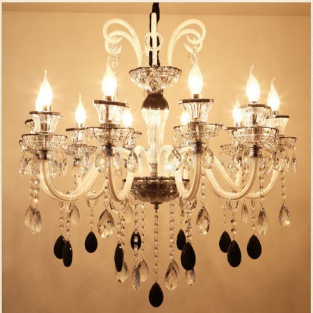 10 Light Black White Clear Candle Style Crystal Chandelier