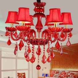 6 Light Red Candle Style Crystal Chandelier