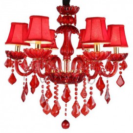 6 Light Red Candle Style Crystal Chandelier