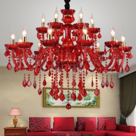 18 Light (12+6) 2 Tiers Red Candle Style Crystal Chandelier