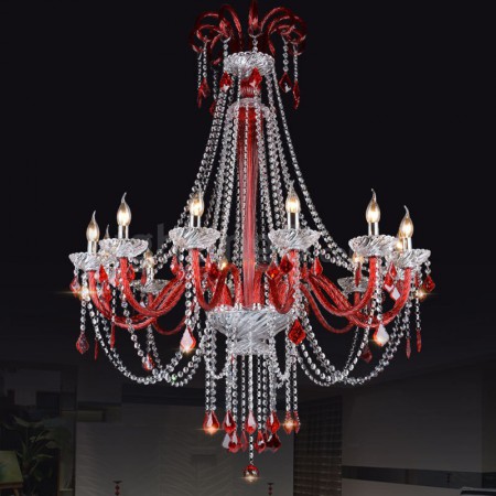 12 Light Red Candle Style Crystal Chandelier