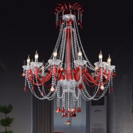 12 Light Red Candle Style Crystal Chandelier