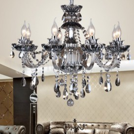 8 Light Retro Gray Candle Style Crystal Chandelier