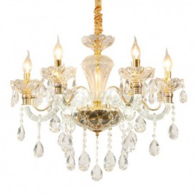 6 Light Gold Clear Candle Style Crystal Chandelier