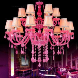 18 Light (12+6) 2 Tiers Pink Kids Room Candle Style Crystal Chandelier