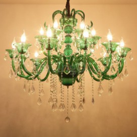 18 Light (12+6) 2 Tiers Green Candle Style Crystal Chandelier