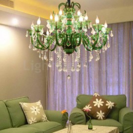 18 Light (12+6) 2 Tiers Green Candle Style Crystal Chandelier