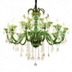 18 Light (12+6) 2 Tiers Green Candle Style Crystal Chandelier