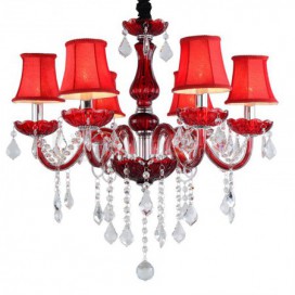 6 Light Red Candle Style Crystal Chandelier