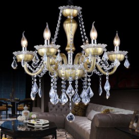 6 Light Bronze Candle Style Crystal Chandelier