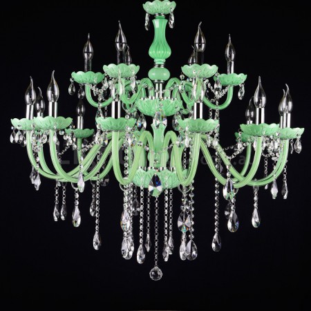 18 Light (12+6) 2 Tiers Green Candle Style Crystal Chandelier