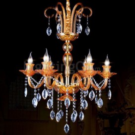 6 Light Golden Yellow Candle Style Crystal Chandelier