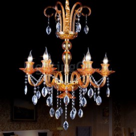 6 Light Golden Yellow Candle Style Crystal Chandelier