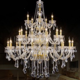 30 Light (15+10+5) 3 Tiers Gold Candle Style Crystal Chandelier