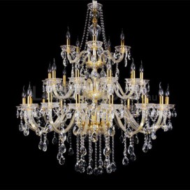 30 Light (15+10+5) 3 Tiers Gold Candle Style Crystal Chandelier