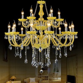 18 Light (12+6) 2 Tiers Yellow Candle Style Crystal Chandelier