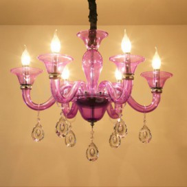 6 Light Purple Candle Style Crystal Chandelier