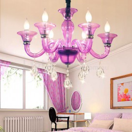 6 Light Purple Candle Style Crystal Chandelier