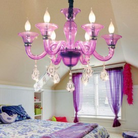 6 Light Purple Candle Style Crystal Chandelier