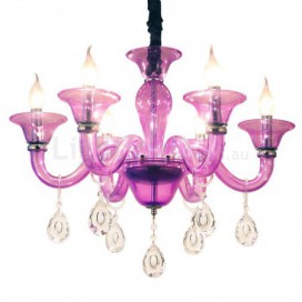 6 Light Purple Candle Style Crystal Chandelier