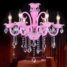 6 Light Pink Kids Room Candle Style Crystal Chandelier