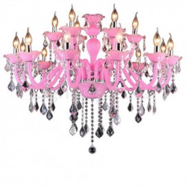 18 Light (12+6) 2 Tiers Pink Kids Room Candle Style Crystal Chandelier