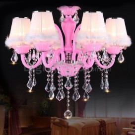 18 Light (12+6) 2 Tiers Pink Kids Room Candle Style Crystal Chandelier