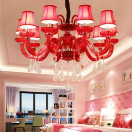 10 Light Red Candle Style Crystal Chandelier