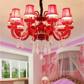 10 Light Red Candle Style Crystal Chandelier