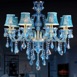 8 Light Blue Candle Style Crystal Chandelier