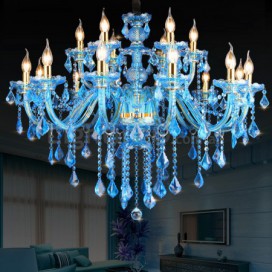 18 Light (12+6) 2 Tiers Blue Candle Style Crystal Chandelier