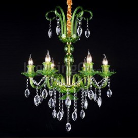 6 Light Green Candle Style Crystal Chandelier