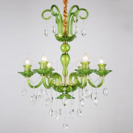 6 Light Green Candle Style Crystal Chandelier