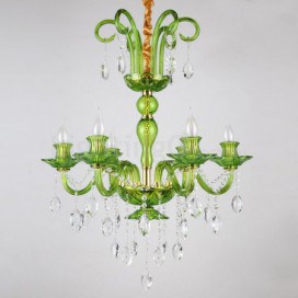 6 Light Green Candle Style Crystal Chandelier