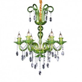 6 Light Green Candle Style Crystal Chandelier