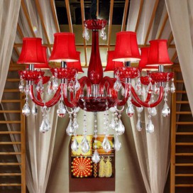 8 Light Red Candle Style Crystal Chandelier