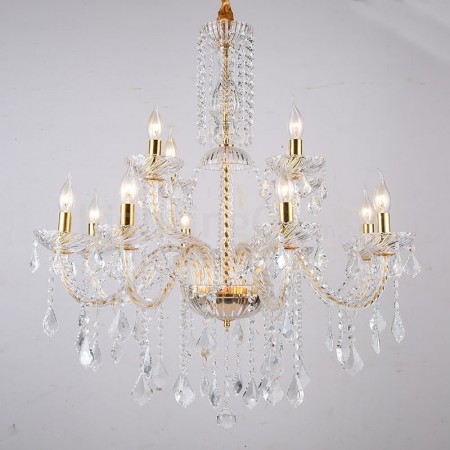 12 Light (8+4) 2 Tiers Gold Candle Style Crystal Chandelier