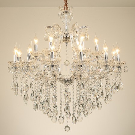 18 Light (12+6) 2 Tiers Clear Candle Style Crystal Chandelier