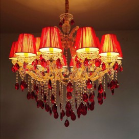 18 Light (12+6) 2 Tiers Gold Red Candle Style Crystal Chandelier