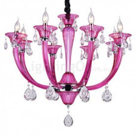 8 Light Rose Red Candle Style Crystal Chandelier