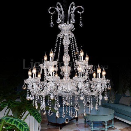 15 Light (10+5) 2 Tiers Clear Candle Style Crystal Chandelier