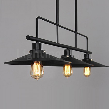 3 Light Retro Rustic Steel Pendant Light with Steel Shade