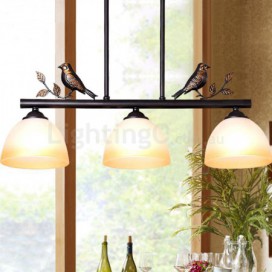 3 Light Retro Rustic Steel Pendant Light with Glass Shade