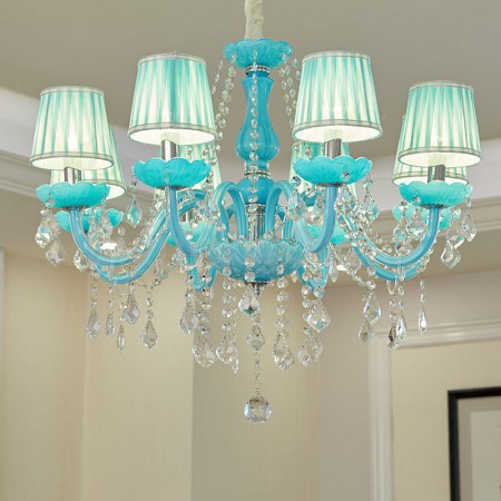 8 Light Nordic Style Blue Candle Style Crystal Chandelier