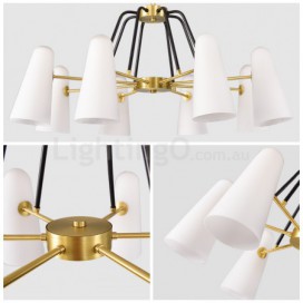 8 Light Retro Rustic Luxury Brass Chandelier with Glass Shade