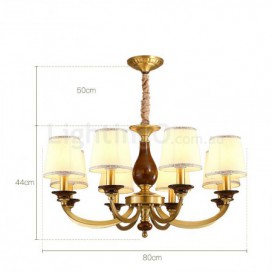 8 Light Retro Rustic Luxury Brass Chandelier with Fabric Shade