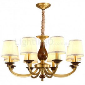 8 Light Retro Rustic Luxury Brass Chandelier with Fabric Shade