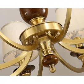 8 Light Retro Rustic Luxury Brass Chandelier with Fabric Shade